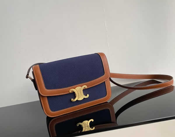 Fake Celine Triomphe Blue One Shoulder Crossbody Flap Bag